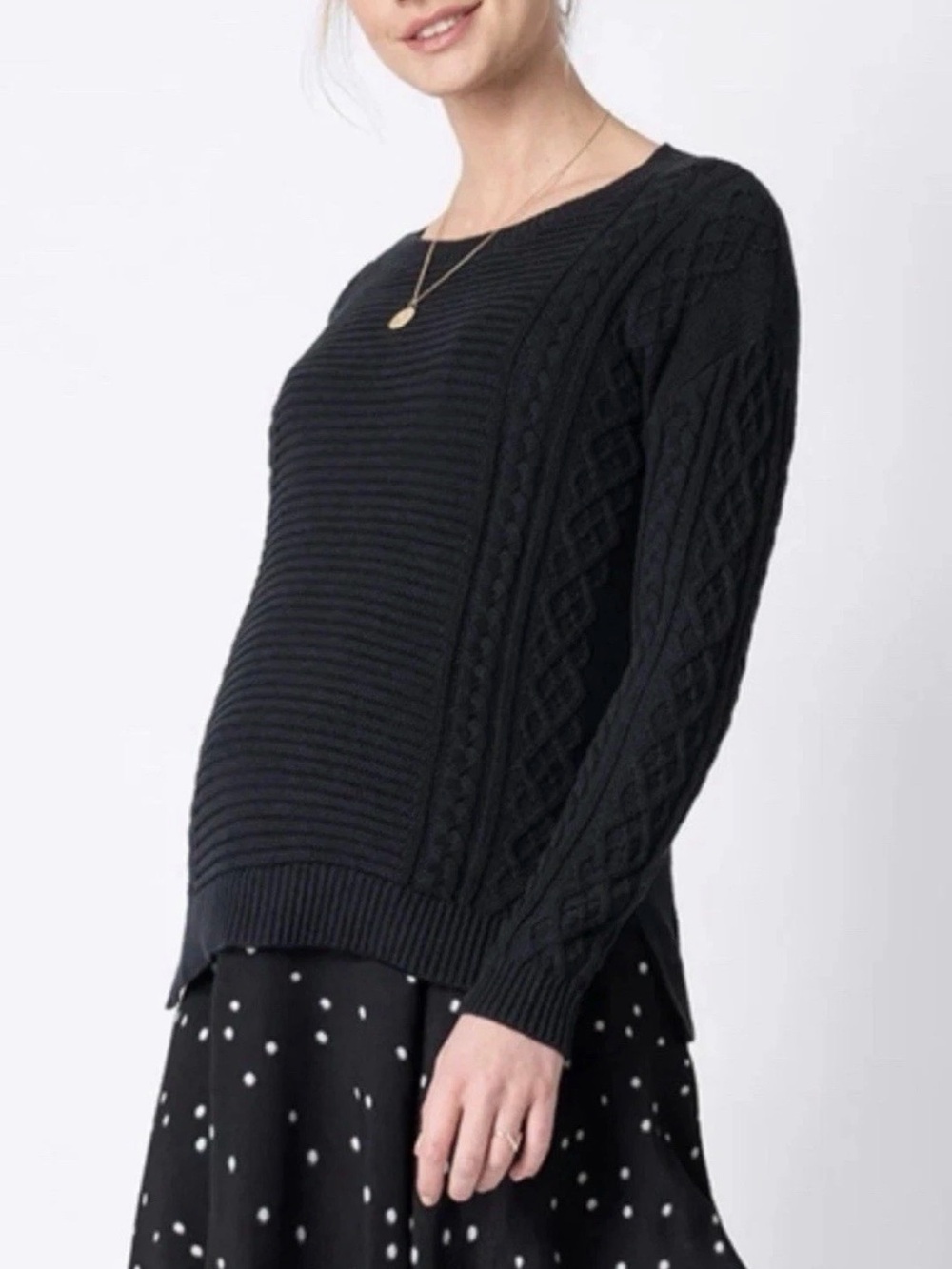 Seraphine Maternity Black Cable & Rib Knit Crew Sweater Dress size 6